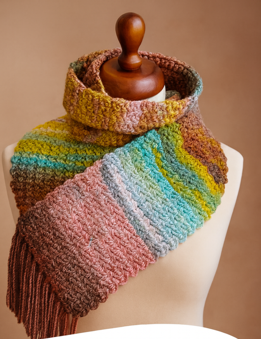 Handmade Crochet Scarf – Soft, Cozy, Timeless Elegance in Gray, Brown, Black, Green & Gradient Tones